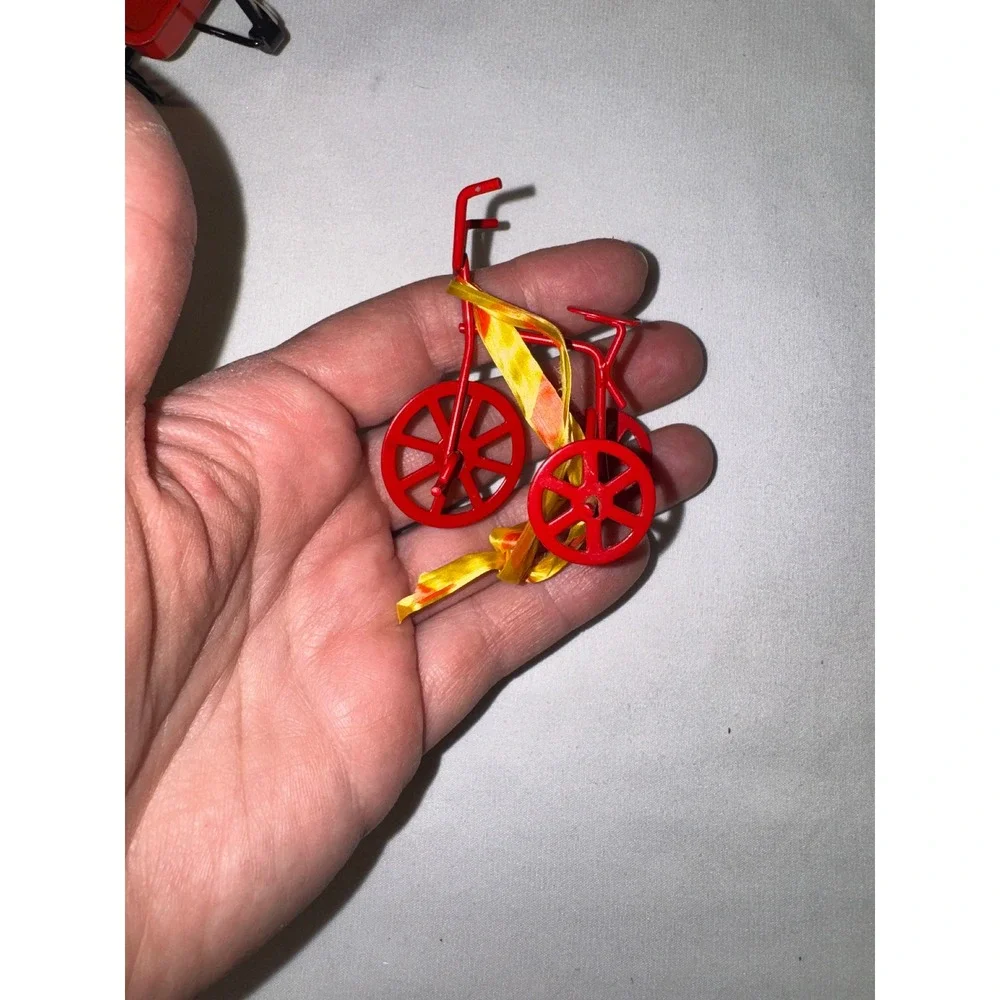 Miniature Toy Ornaments Red Metal Wagons Tricycle Gumball Set Vintage Retro